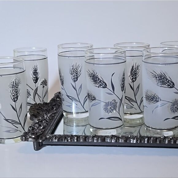 Libbey Gray Wheat Frosted Juice Glasses Vintage Wildflowers Frosted Mini 4 oz - Picture 16 of 16